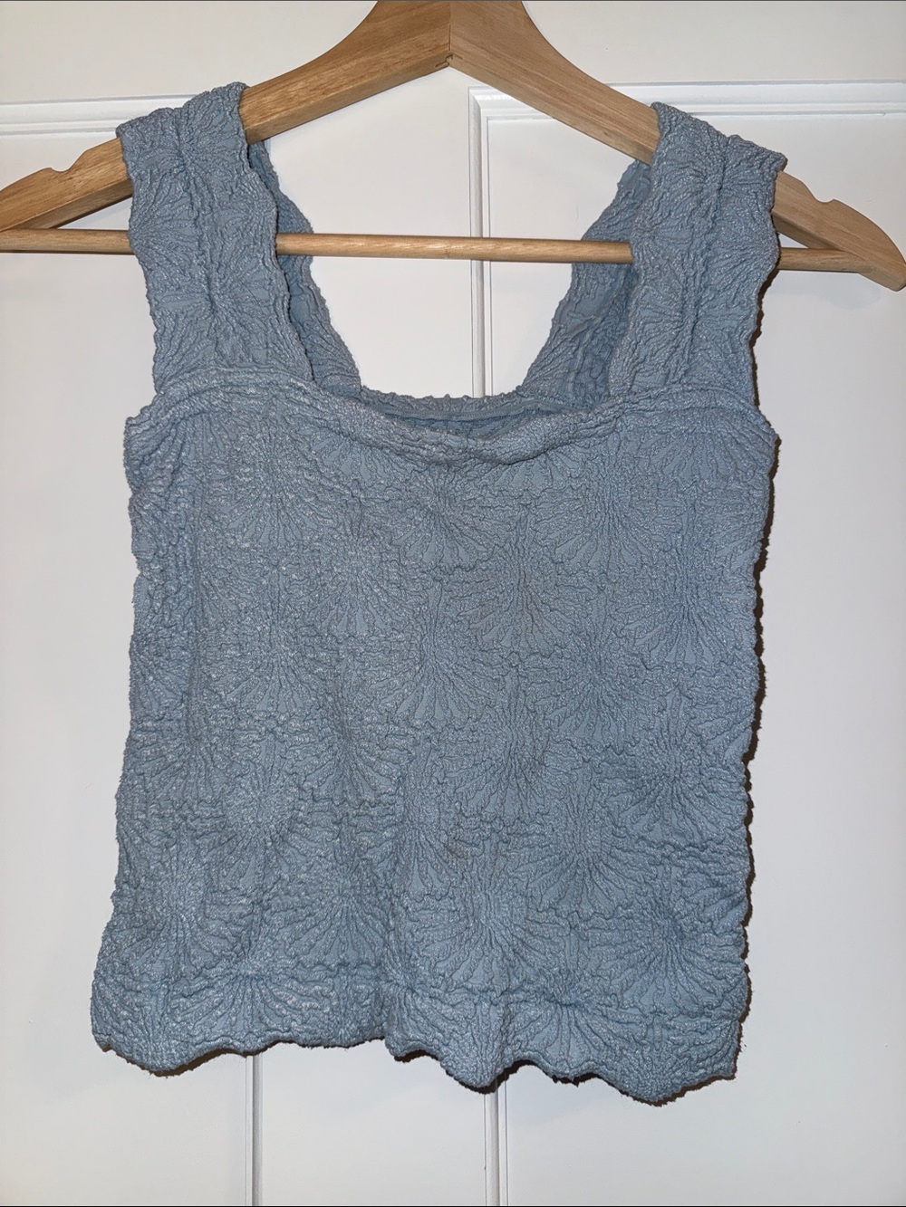 Free People Light Blue Smocked Square-Neck Tank